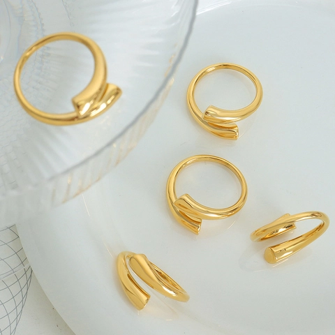 Anillo Abierto de Acero de Titanio Minimalista Moderno Chapado en Oro de Dieciocho Quilates Ajustable Espiral Para Hombre Mujer