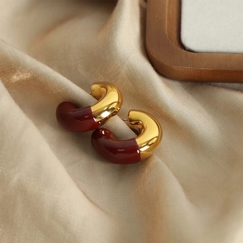 Orecchini a Cerchio a Forma di C in Acciaio al Titanio Smaltato Minimalista per Donna Gioielli di Moda Geometrici a Blocchi di Colore Oro