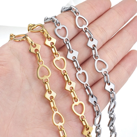 Stainless Steel Heart Square Link Chain For DIY Jewelry Making Handmade Necklace Bracelet Accessory Polished Gold Steel Color Chain