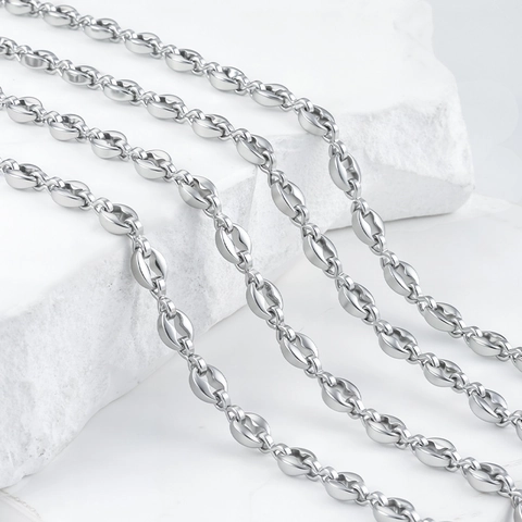 Stainless Steel Mariner Coffee Bean Link Chain For DIY Jewelry Making Pig Nose Style Craft Accessories For Necklace Bracelet