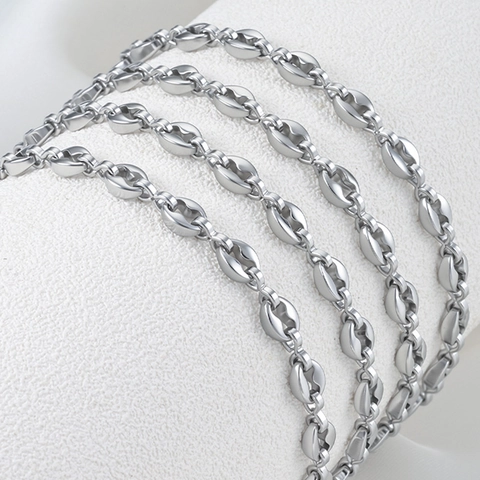Stainless Steel Mariner Coffee Bean Link Chain For DIY Jewelry Making Pig Nose Style Craft Accessories For Necklace Bracelet
