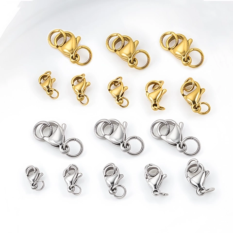 304 Stainless Steel Lobster Clasps With Open Jump Rings For DIY Jewelry Making Necklaces Bracelets Connectors Gold Silver