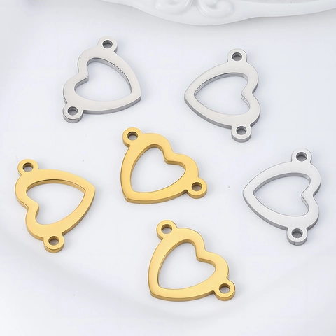 Gepolijst 304 Roestvrij Staal Hol Hartvormig Hanger Dubbel Gat Connector Voor DIY Sieraden Maken Ketting Armband