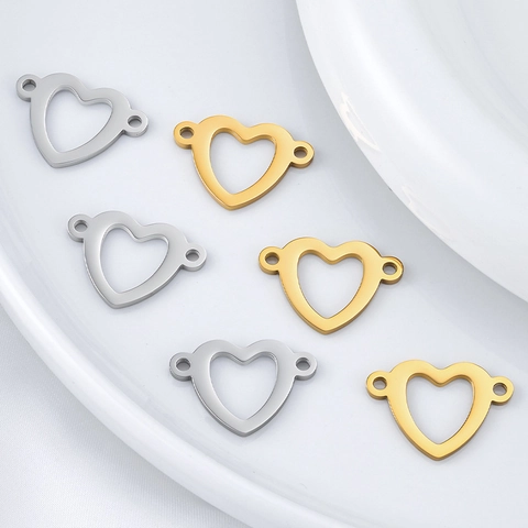 Gepolijst 304 Roestvrij Staal Hol Hartvormig Hanger Dubbel Gat Connector Voor DIY Sieraden Maken Ketting Armband