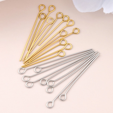 Stainless Steel Eye Pins DIY Jewelry Making Findings Vacuum Plated 18K Gold Silver 9 Shaped Pin Manual Beadwork Crafts Component