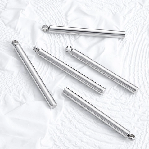 Polished Stainless Steel Cylinder Rod Pendant Minimalist Geometric Bar For Necklace Earring DIY Jewelry Making Accessories