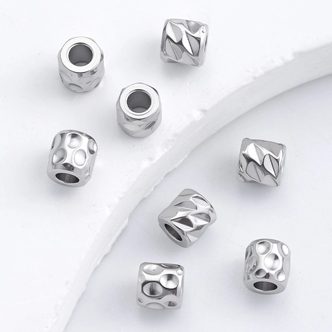 304 Stainless Steel Wrinkled Textured Dotted Round Cylinder Spacer Beads Through Hole For DIY Jewelry Making Accessories