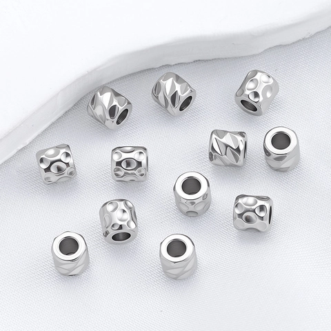 304 Stainless Steel Wrinkled Textured Dotted Round Cylinder Spacer Beads Through Hole For DIY Jewelry Making Accessories