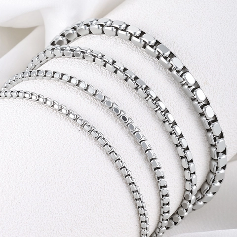 Polished Stainless Steel Box Chain Four Sided Square Pearl Chain For DIY Jewelry Making Necklace Bracelet Findings Crafts