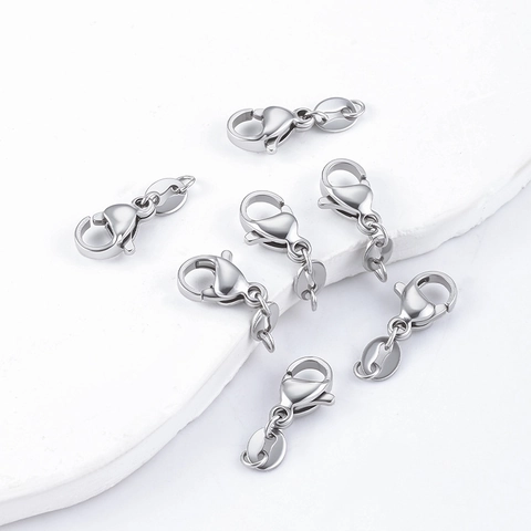 Stainless Steel Lobster Clasp With Lip Tag Connectors For DIY Necklace Bracelet Jewelry Making Findings Accessories Smooth Polished
