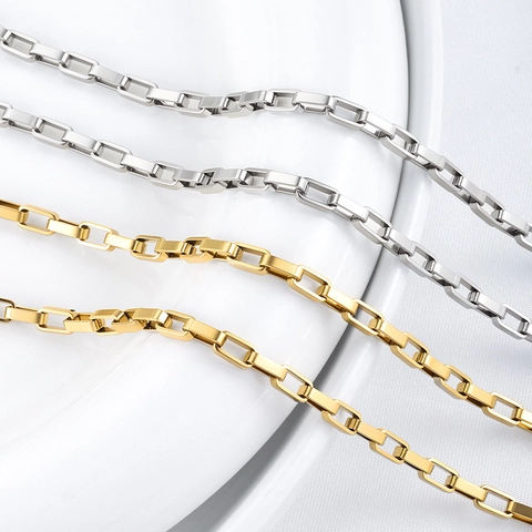 Stainless Steel Rectangular Box Chain Link Vacuum Plated Gold Silver Color DIY Jewelry Making Accessories Chain