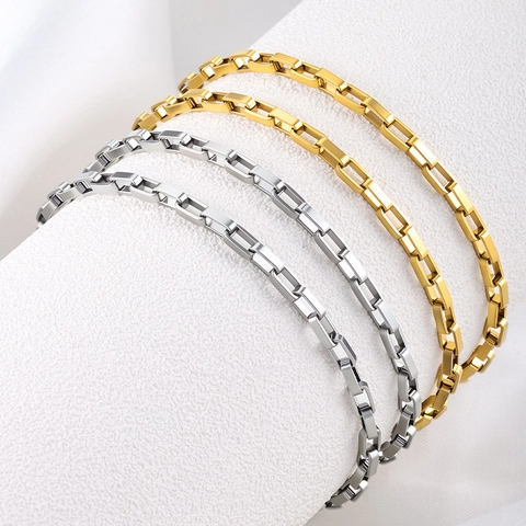 Stainless Steel Rectangular Box Chain Link Vacuum Plated Gold Silver Color DIY Jewelry Making Accessories Chain
