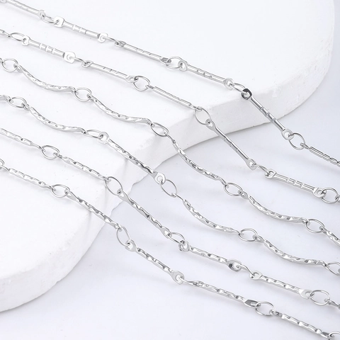 304 Stainless Steel DIY Jewelry Making Chain Straight Curved Rod Links Embossed For Handmade Necklace Tassel Accessories