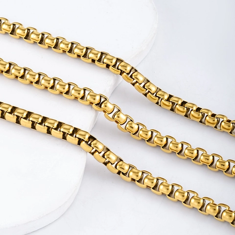 Cadena de Caja de Acero Inoxidable Chapada en Oro de 18K Cadena de Perlas Cuadradas Redondas para Creación de Joyas DIY Accesorios