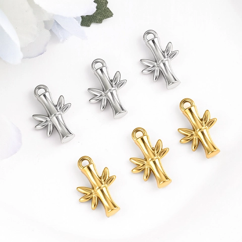 Bamboo Joint Shaped Stainless Steel Pendant Only For DIY Jewelry Making Necklaces Bracelets Polished Botanical Style Charms