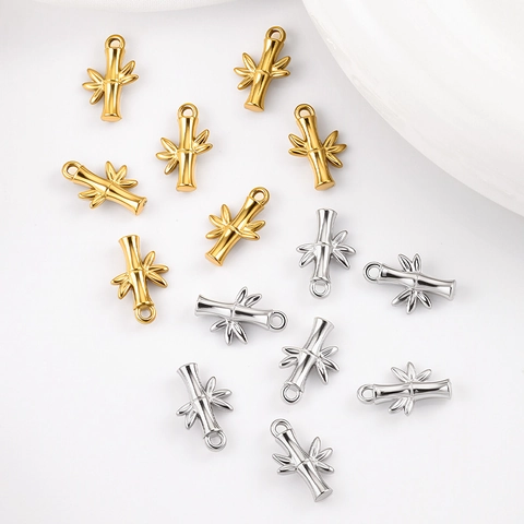 Bamboo Joint Shaped Stainless Steel Pendant Only For DIY Jewelry Making Necklaces Bracelets Polished Botanical Style Charms