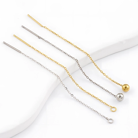 Stainless Steel Earring Threader Chain With Welded Bead Ring Connector DIY Jewelry Making Findings Accessories For Women