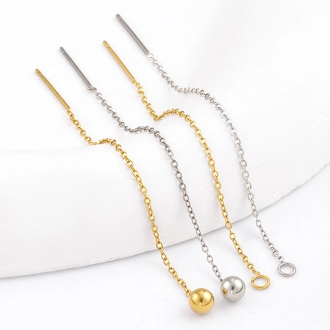 Stainless Steel Earring Threader Chain With Welded Bead Ring Connector DIY Jewelry Making Findings Accessories For Women
