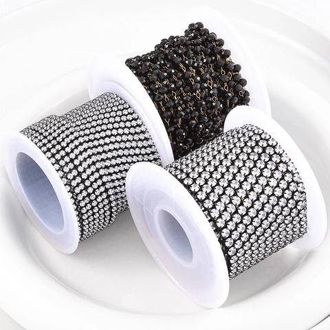 DIY 304 Stainless Steel Jewelry Chain Roll Zirconia Black Beads For Necklace Bracelet Making Handmade Jewelry Findings Accessory
