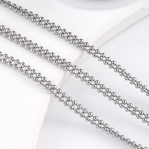 304 Stainless Steel Double Row Ball Bead Chain 3mm Silver Bead Chain For DIY Necklace Bracelet Jewelry Making Findings