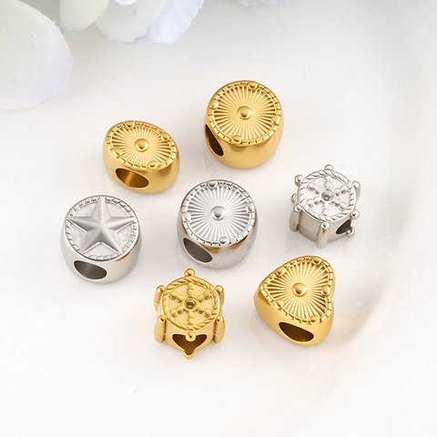 Stainless Steel Heart Round Beads For Jewelry Making Vacuum Electroplated Loose Spacer Beads DIY Bracelet Necklace Findings