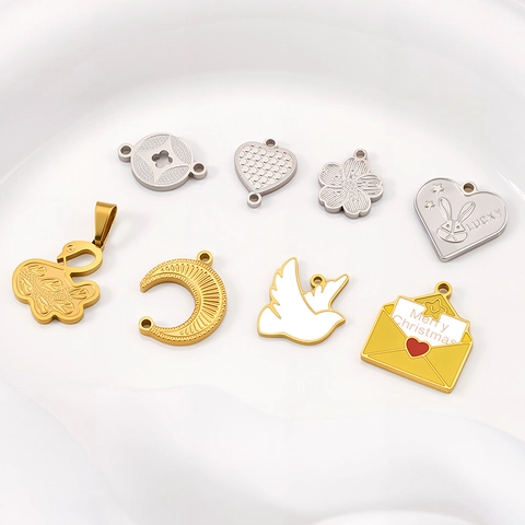 Stainless Steel Heart Flower Bird Swan Moon Envelope Pendants Charms For Necklace Bracelet DIY Jewelry Making Accessories For Women