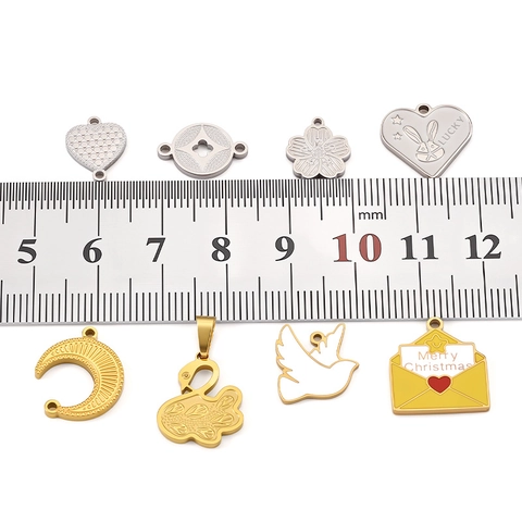 Stainless Steel Heart Flower Bird Swan Moon Envelope Pendants Charms For Necklace Bracelet DIY Jewelry Making Accessories For Women