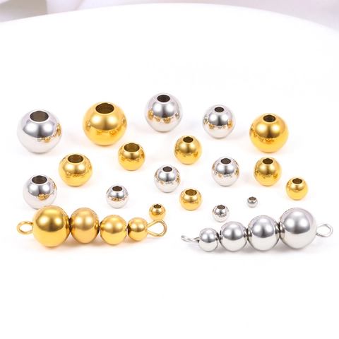 Polished Stainless Steel Round Spacer Beads Smooth Loose Beads DIY Jewelry Accessories For Bracelet Necklace Making Women