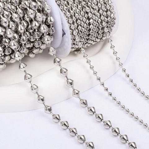Stainless Steel Double Cone Bead Chain For DIY Jewelry Making Necklace Bracelet Finding Shuttle Shaped Metal Jewelry Chain