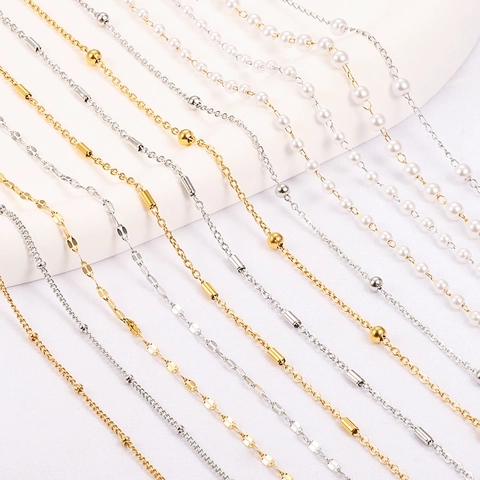 Stainless Steel Gold Plated DIY Jewelry Chain Satellite Artificial Pearl Lip Chain For Necklace Bracelet Making Crafting