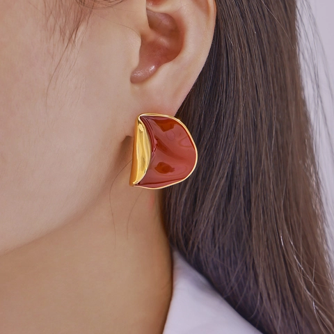 Irregular Crescent Moon Stud Earrings Titanium Steel Enamel Oil Drop Earrings 18k Gold Plated Personalized Exaggerated Women Jewelry
