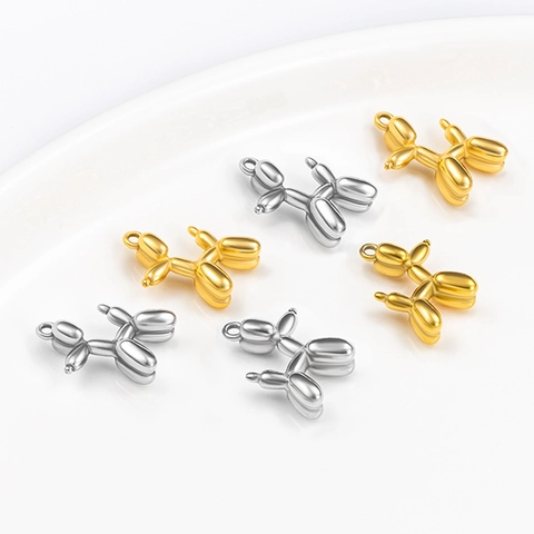 Stainless Steel 3D Balloon Animal Dog Shape Pendant Vacuum Plated Gold DIY Jewelry Findings For Necklace Bracelet Unisex Accessories