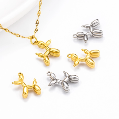 Stainless Steel 3D Balloon Animal Dog Shape Pendant Vacuum Plated Gold DIY Jewelry Findings For Necklace Bracelet Unisex Accessories