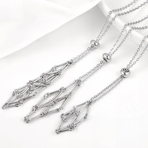 Stainless Steel Net Cage Necklace Adjustable Crystal Stone Holder Woven Metal Mesh Pendant Jewelry For Women DIY Accessory
