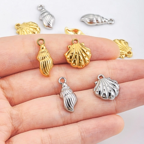 Pendentifs en Acier Inoxydable Coquillage et Conque pour Fabrication de Bijoux DIY Or Argent Placage sous Vide Accessoires Charms