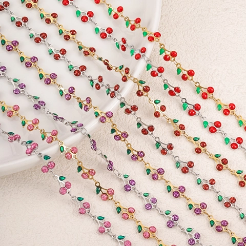 Cadena De Joyería De Cereza De Acero Inoxidable DIY Collar Pulsera Hallazgos Oro Plata Esmalte Fruta Colgante Cadena De Eslabones Para Hacer Joyería