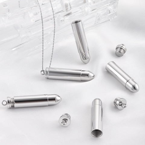 Polished Stainless Steel Bullet Shape Memorial Urn Pendant Waterproof Mini Perfume Bottle Ash Holder For Jewelry Making