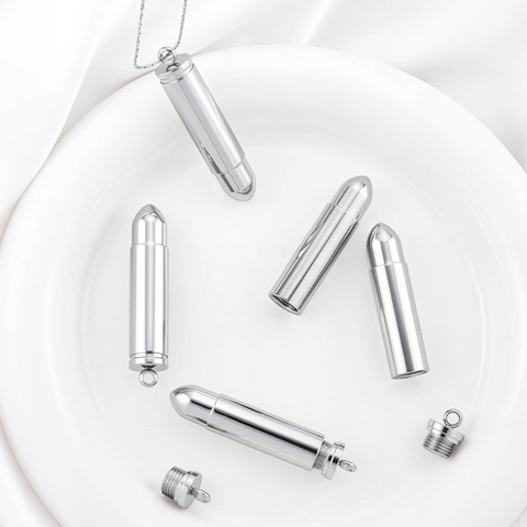 Polished Stainless Steel Bullet Shape Memorial Urn Pendant Waterproof Mini Perfume Bottle Ash Holder For Jewelry Making