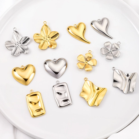 Stainless Steel Irregular Wrinkled Heart Flower Square Pendants Mirror Polished DIY Jewelry Accessories For Necklace Earrings Gold Silver Metal Charms