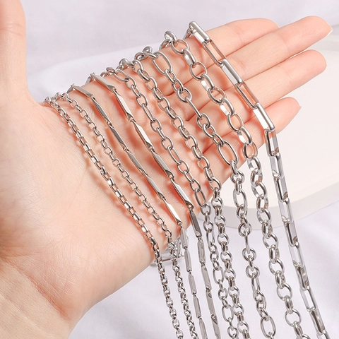 Stainless Steel DIY Link Chain For Jewelry Making Unfinished Necklace Bracelet Material Steel Color Oval Rolo Box Curb Chain Accessory