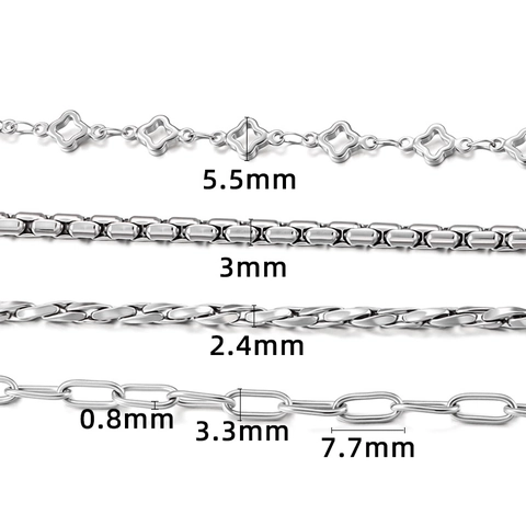 Stainless Steel DIY Jewelry Chain For Necklace Bracelet Making Clover Cuban Box Link Chain For Handmade Crafts Accessories