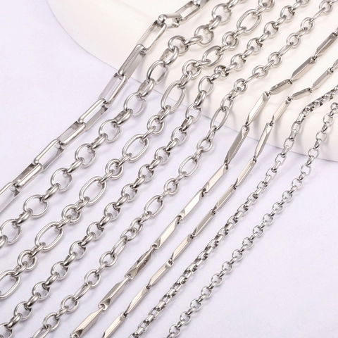 Stainless Steel DIY Link Chain For Jewelry Making Unfinished Necklace Bracelet Material Steel Color Oval Rolo Box Curb Chain Accessory