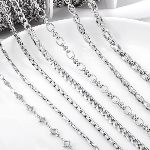 Stainless Steel DIY Jewelry Chain For Necklace Bracelet Making Clover Cuban Box Link Chain For Handmade Crafts Accessories