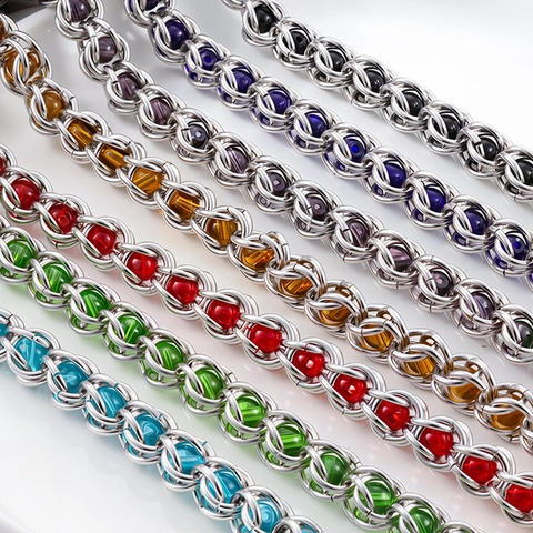 Handmade Stainless Steel Beaded Chain For DIY Jewelry Making Colorful Artificial Pearl Chain For Necklace Bracelet Accessory