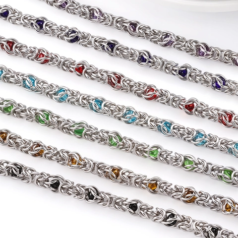 Handmade Byzantine Dragon Bone Chain Stainless Steel Colorful Bead Necklace Hip Hop DIY Punk Pant Chain Accessory For Men Women