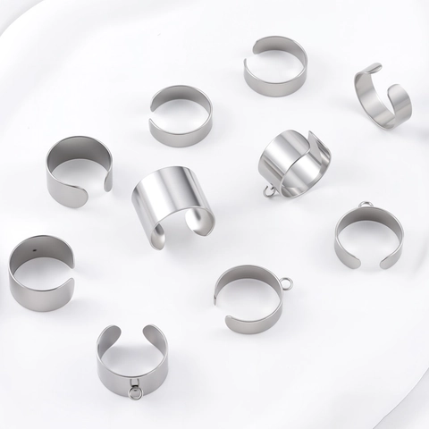 Stainless Steel Open Ring Base For DIY Jewelry Making Adjustable Smooth Plain Finger Ring Ear Cuff Base For Women Accessory