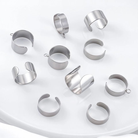 Stainless Steel Open Ring Base For DIY Jewelry Making Adjustable Smooth Plain Finger Ring Ear Cuff Base For Women Accessory