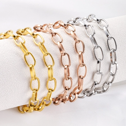 Stainless Steel Flat Oval Cross Chain DIY Jewelry Making Accessories Gold Rose Gold Silver Link Chain For Necklace
