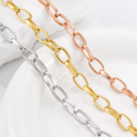 Stainless Steel Flat Oval Cross Chain DIY Jewelry Making Accessories Gold Rose Gold Silver Link Chain For Necklace