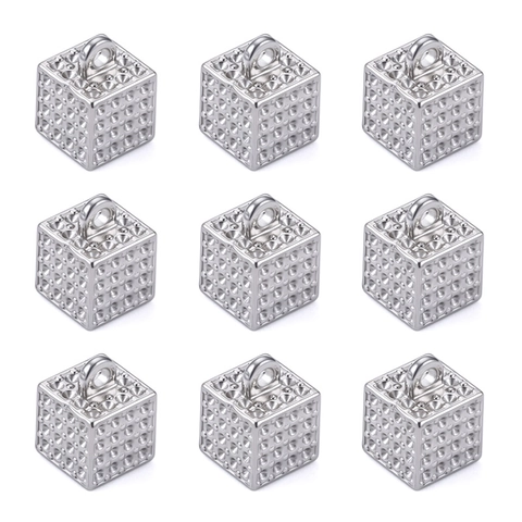Stainless Steel Cube Pendant Drilled Solid Square Dotted Texture Geometric Charm For DIY Jewelry Making Necklace Accessories